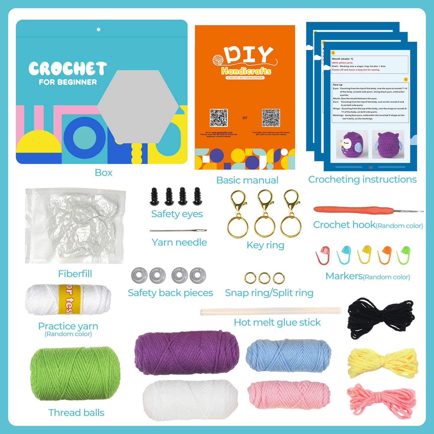 Frog+Owl+Rabbit Crochet Kit