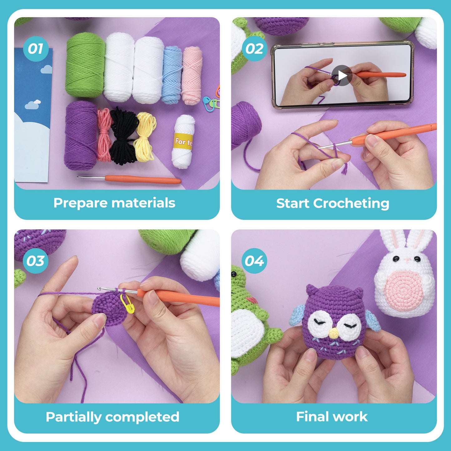 Frog+Owl+Rabbit Crochet Kit
