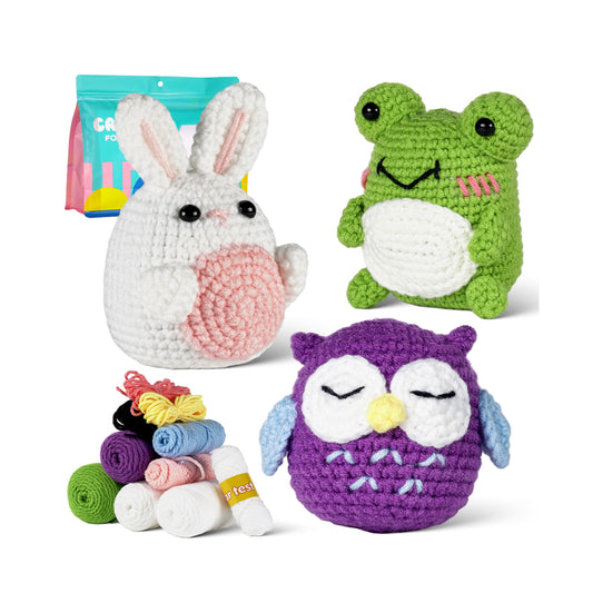 Frog+Owl+Rabbit Crochet Kit